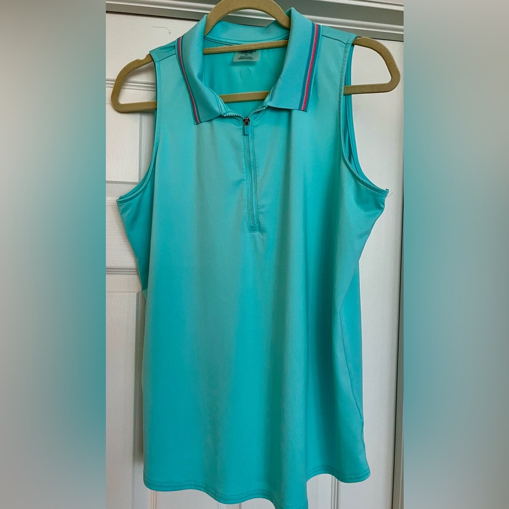 Jofit XL Sleeveless Aqua/coral Polo Top